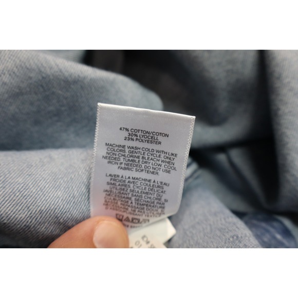 Mens EXPRESS Blue Shirt Size M Button Front Cotton Denim Loop Native Aztec 15.5 - Picture 9 of 9